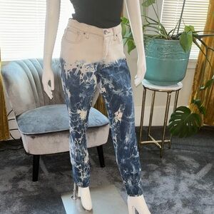 Urban Outfitters Tie-Dye Ankle Jeans - Blue & Cream